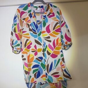 Colorful Leaf Print Midi Dress